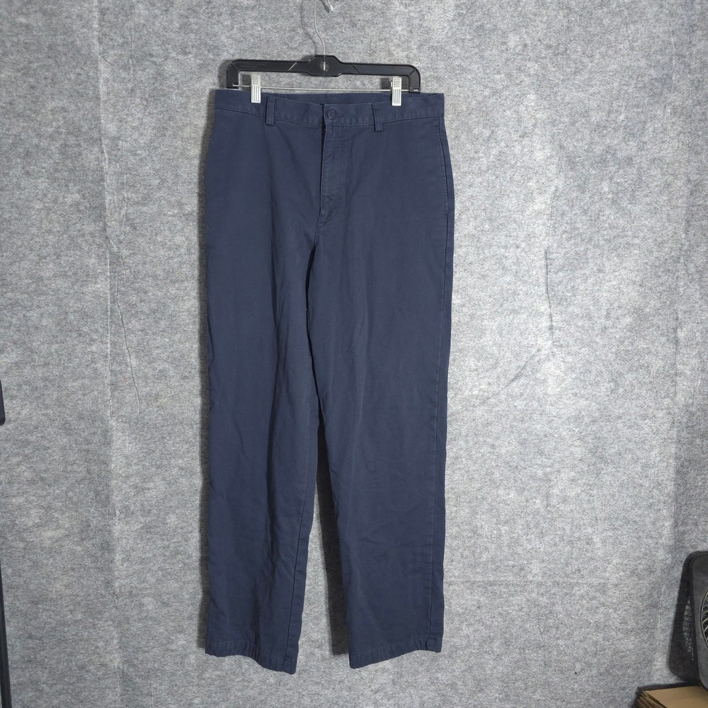 L.L. Bean Flannel Lined Chinos Men 32x32 Navy Blue Natural Fit Cotton Pants WT63